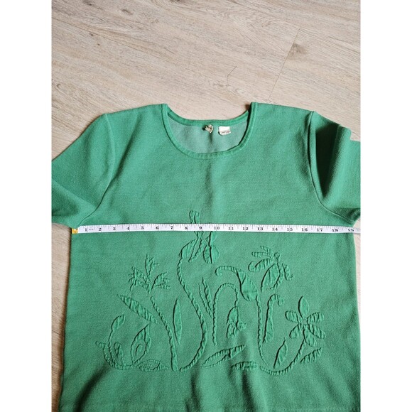 Moth by Antropologie Kelly Green Floral Embossed Cuff Sleeve Cropped Sweater M - Picture 4 of 8